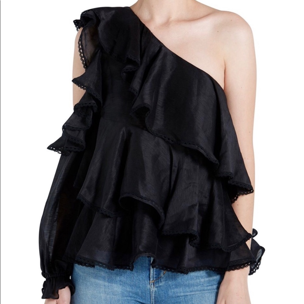 AMUR Black Asymmetrical Ruffle Blouse - Picture 4 of 6